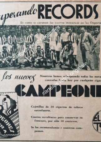 CARTEL ANTIGUO ORIGINAL DE CIGARROS CAMPEONES Y CLUB NECAXA . EL BUEN TONO