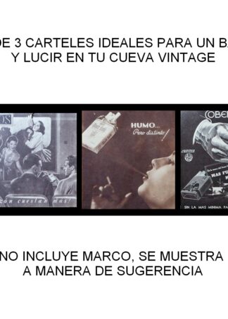 CARTEL ANTIGUO ORIGINAL DE SET DE 3 CARTELES CIGARROS DE LOS AÑOS 40s
