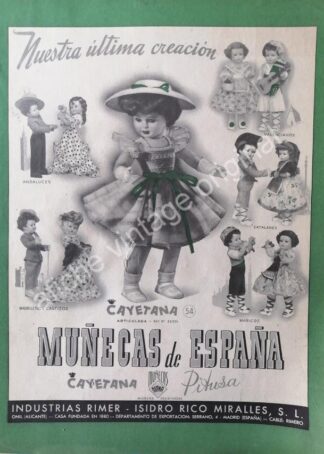 CARTEL ANTIGUO ORIGINAL DE MUÑECAS RIMER, CAYETANA, DIANA ETC 1955 / ESPAÑA