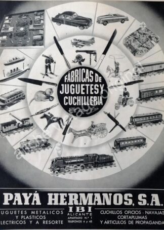 CARTEL ANTIGUO ORIGINAL DE JUGUETES PAYA HERMANOS, ESPAÑA-MEXICO 1955 / raro