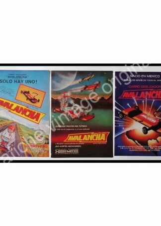 CARTEL ANTIGUO ORIGINAL DE SET DE 3 AFICHES. CARRITOS AVALANCHA 1970s