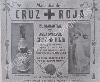 CARTEL ANTIGUO ORIGINAL DE 2 AFICHES AGUA MINERAL CRUZ ROJA 1912 / MUY RARO - Image 3