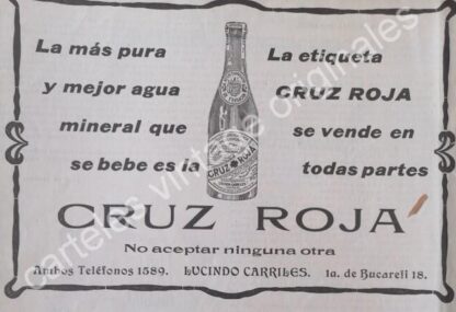 CARTEL ANTIGUO ORIGINAL DE 2 AFICHES AGUA MINERAL CRUZ ROJA 1912 / MUY RARO - Image 2