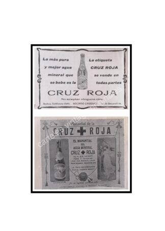 CARTEL ANTIGUO ORIGINAL DE 2 AFICHES AGUA MINERAL CRUZ ROJA 1912 / MUY RARO