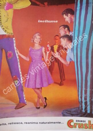CARTEL ANTIGUO ORIGINAL DE ORANGE CRUSH 1963 CON ROGELIO GUERRA Y OTROS /FEP 2