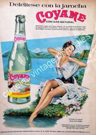 CARTEL ANTIGUO ORIGINAL DE AGUA MINERAL COYAME 1958 PUBLICIDAD ARTISTICA. AGUILAR