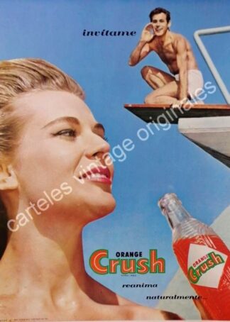 CARTEL ANTIGUO ORIGINAL DE REFRESCO ORANGE CRUSH 1961 INVITAME /24