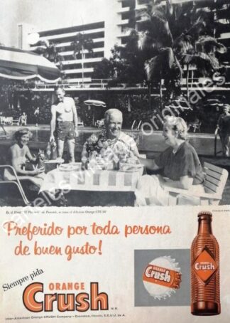 CARTEL ANTIGUO ORIGINAL DE REFRESCO ORANGE CRUSH HOTEL EL PANAMA 1950s
