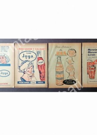 CARTEL ANTIGUO ORIGINAL DE SET DE 4 AFICHES REFRESCOS JOYA 1950s-60s