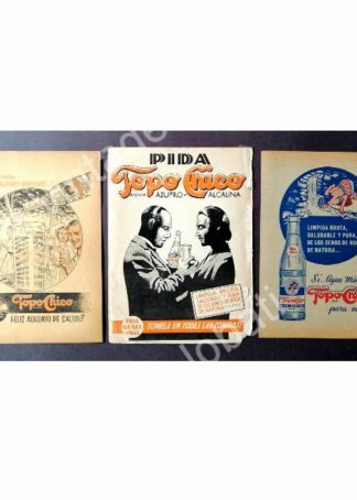 CARTEL ANTIGUO ORIGINAL DE SET DE 3 AFICHES AGUA MINERAL TOPO CHICO 40s & 50s