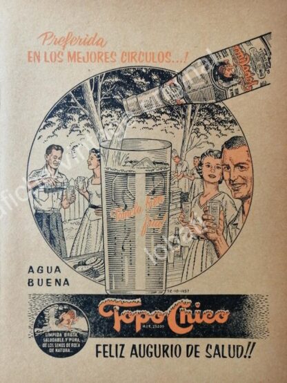 CARTEL ANTIGUO ORIGINAL DE SET DE 3 AFICHES AGUA MINERAL TOPO CHICO 40s & 50s - Image 4
