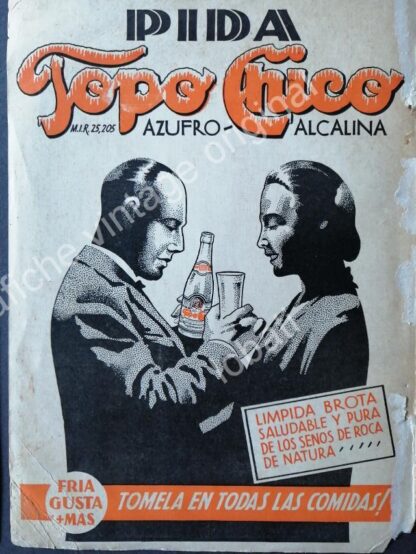 CARTEL ANTIGUO ORIGINAL DE SET DE 3 AFICHES AGUA MINERAL TOPO CHICO 40s & 50s - Image 3