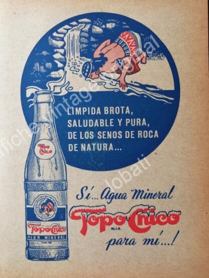 CARTEL ANTIGUO ORIGINAL DE SET DE 3 AFICHES AGUA MINERAL TOPO CHICO 40s & 50s - Image 2
