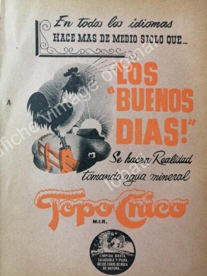 CARTEL ANTIGUO ORIGINAL DE SET DE 3 AFICHES AGUA MINERAL TOPO CHICO 1940s & 50s - Image 4