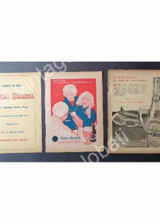 CARTEL ANTIGUO ORIGINAL DE SET DE 3 AFICHES CERVEZA CARTA BLANCA 50s & 60s /2