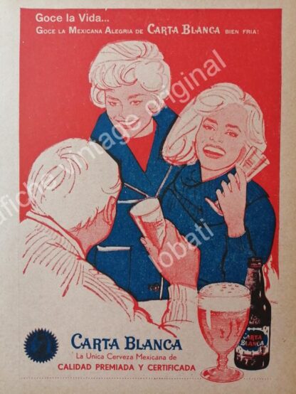 CARTEL ANTIGUO ORIGINAL DE SET DE 3 AFICHES CERVEZA CARTA BLANCA 50s & 60s /2 - Image 3