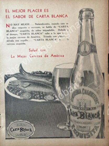 CARTEL ANTIGUO ORIGINAL DE SET DE 3 AFICHES CERVEZA CARTA BLANCA 50s & 60s /2 - Image 2