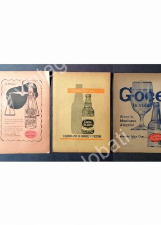 CARTEL ANTIGUO ORIGINAL DE SET DE 3 AFICHES CERVEZA CARTA BLANCA 50s & 60s