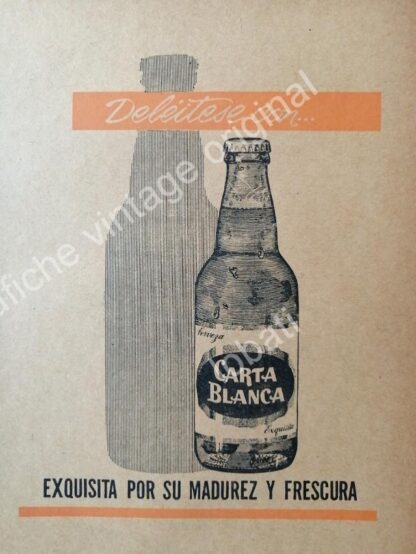 CARTEL ANTIGUO ORIGINAL DE SET DE 3 AFICHES CERVEZA CARTA BLANCA 50s & 60s - Image 3