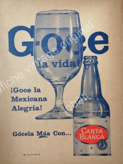 CARTEL ANTIGUO ORIGINAL DE SET DE 3 AFICHES CERVEZA CARTA BLANCA 50s & 60s - Image 2