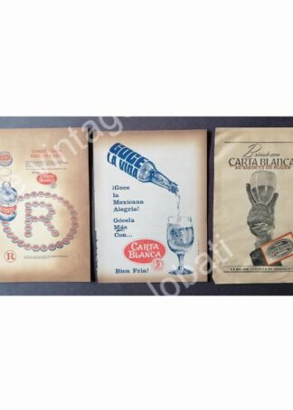 CARTEL ANTIGUO ORIGINAL DE SET DE 3 AFICHES CERVEZA CARTA BLANCA 1960s