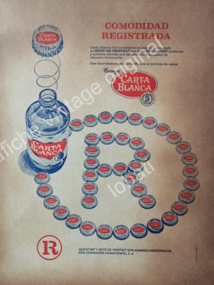 CARTEL ANTIGUO ORIGINAL DE SET DE 3 AFICHES CERVEZA CARTA BLANCA 1960s - Image 4