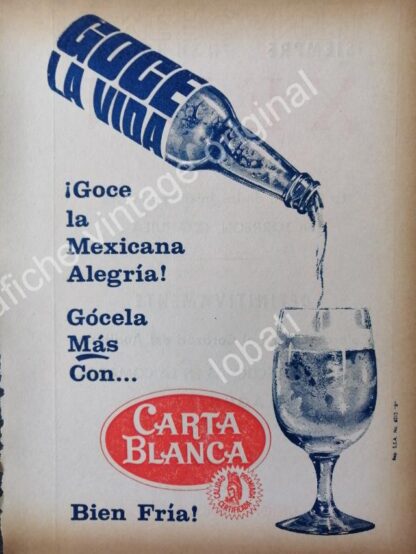 CARTEL ANTIGUO ORIGINAL DE SET DE 3 AFICHES CERVEZA CARTA BLANCA 1960s - Image 3