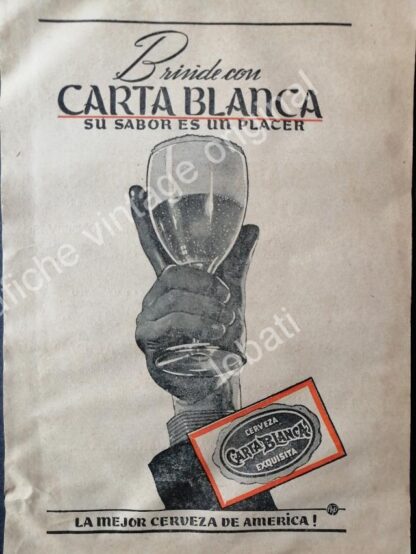 CARTEL ANTIGUO ORIGINAL DE SET DE 3 AFICHES CERVEZA CARTA BLANCA 1960s - Image 2