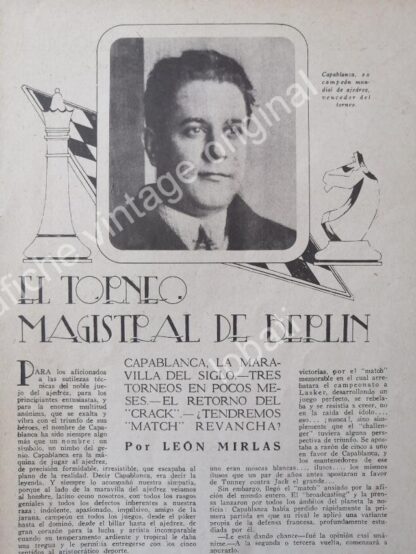 CARTEL ANTIGUO ORIGINAL DE REPORTAJES SOBRE RAUL CAPABLANCA 1927 / AJEDREZ - Image 3