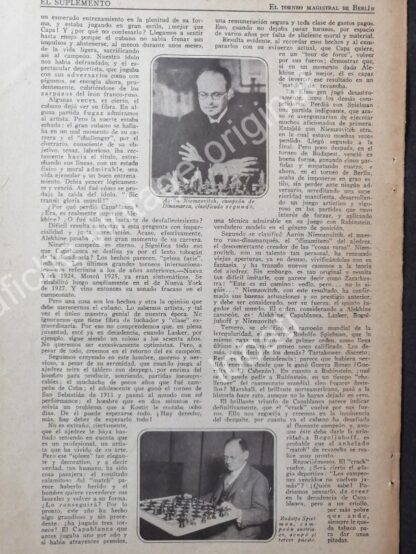 CARTEL ANTIGUO ORIGINAL DE REPORTAJES SOBRE RAUL CAPABLANCA 1927 / AJEDREZ - Image 2