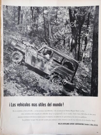 CARTEL ANTIGUO ORIGINAL DE AUTOS CAMIONETA PICKUP WILLYS ESTATION WAGON 1955