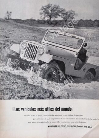CARTEL ANTIGUO ORIGINAL DE AUTOS JEEP WILLYS UNIVERSAL 1955
