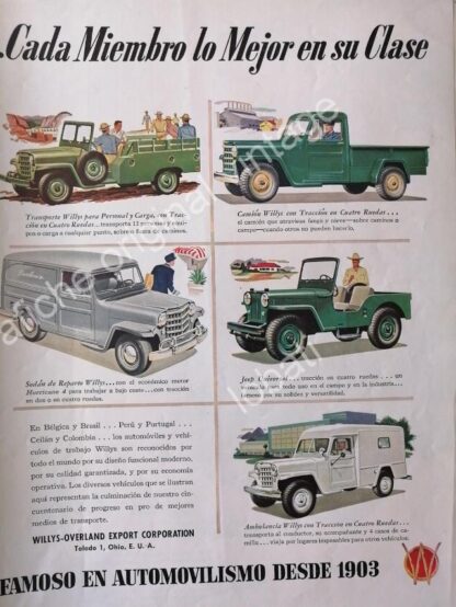 CARTEL ANTIGUO ORIGINAL DE AUTOS Y CAMIONETAS WILLYS 1953 TODOS SUS MODELOS - Image 2