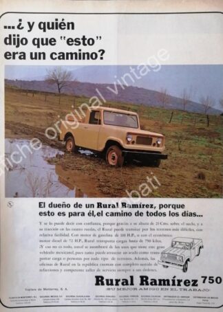 CARTEL ANTIGUO ORIGINAL DE CAMIONETA PICKUP RURAL RAMIREZ 750 /1966 / MUY RARO