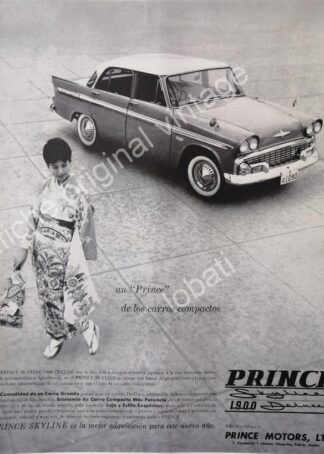 CARTEL ANTIGUO ORIGINAL DE AUTOS PRINCE SKYLINE 1900 DELUXE 1962 / MUY RARO
