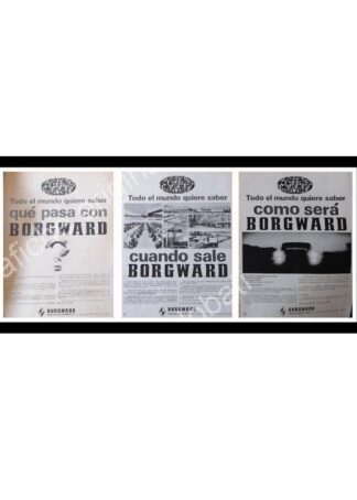 CARTEL ANTIGUO ORIGINAL DE 3 AFICHES AUTOS BORGWARD PRECAMPAÑA 1967, MONTERREY, RARO