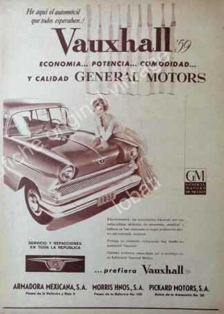 CARTEL ANTIGUO ORIGINAL DE AUTOS VAUXHALL 1959 GENERAL MOTORS DE MEXICO