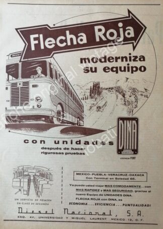 CARTEL ANTIGUO ORIGINAL DE CAMIONES DINA Y FLECHA ROJA S.A 1960