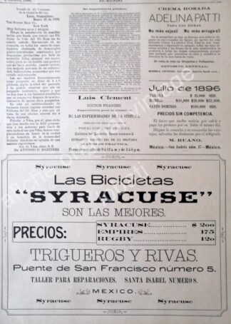 CARTEL ANTIGUO ORIGINAL DE BICICLETAS CYRACUSE Y OTROS 1896 / MUY RARO