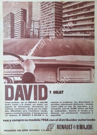 CARTEL ANTIGUO ORIGINAL DE AUTOS DINA RENAULT 8 MAJOR 1966