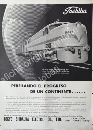 CARTEL ANTIGUO ORIGINAL DE LOCOMOTORAS TOSHIBA 1956 / RARO
