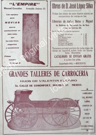 CARTEL ANTIGUO ORIGINAL DE CARRETA DE TIRO ELCORO 1912 Y OTROS