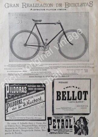 CARTEL ANTIGUO ORIGINAL DE BICICLETAS VICTOR MODEL 33 Y OTRAS PUBLICIDADES 1898