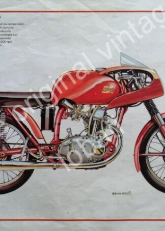 CARTEL ANTIGUO ORIGINAL DE MOTOCICLETA DUCATI MONOALBERO 1956 DIBUJO BRUNO BELLI