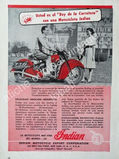 CARTEL ANTIGUO ORIGINAL DE 2 AFICHES DE MOTOCICLETAS INDIAN 1940s - Image 3
