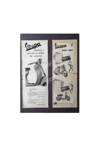 CARTEL ANTIGUO ORIGINAL DE 2 AFICHES DE MOTOCICLETAS VESPA 1957