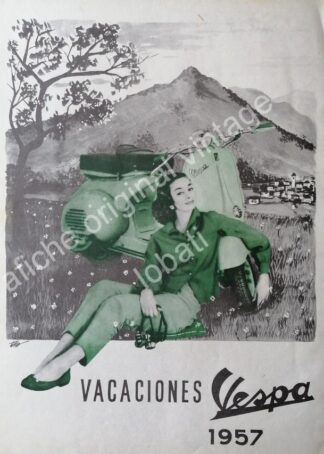 CARTEL ANTIGUO ORIGINAL DE MOTOCICLETAS VESPA 1957