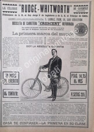 CARTEL ANTIGUO ORIGINAL DE BICICLETAS RUDGE WHITWORTH 1913 / RARO