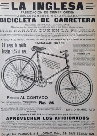 CARTEL ANTIGUO ORIGINAL DE BICICLETAS LA INGLESA 1913 / RARO