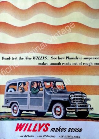 CARTEL ANTIGUO ORIGINAL DE AUTOS, CAMIONETA WILLYS 1950